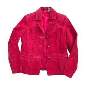 RuffHewn Womens Red Genuine Suede Leather Button Front Blazer Jacket Size M